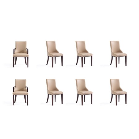 Manhattan Comfort Shubert 8-Piece Faux Leather and Velvet Dining Chair Set in Tan 8-DC055AR-TN